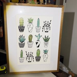 Framed Cactus Art Print with Wood Frame